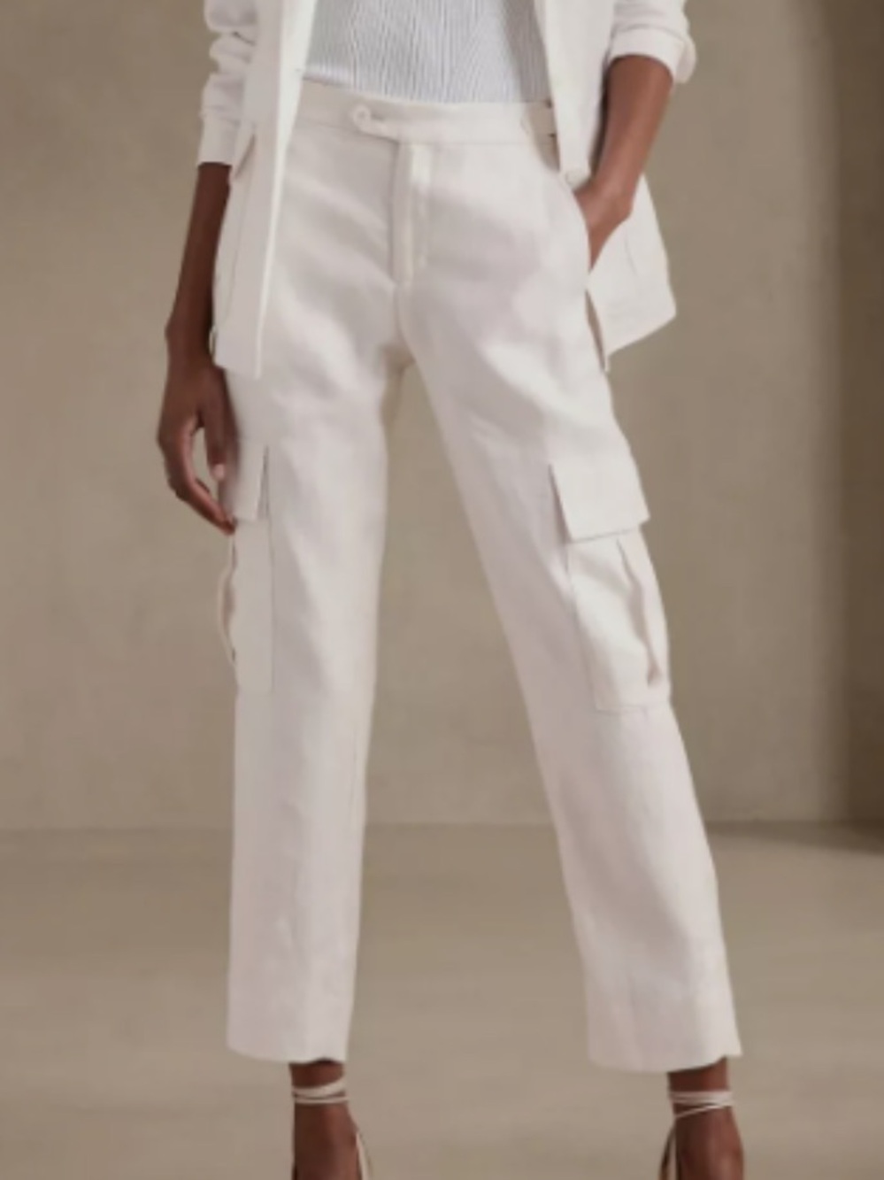 Banana Republic White Linen Cargo Pants